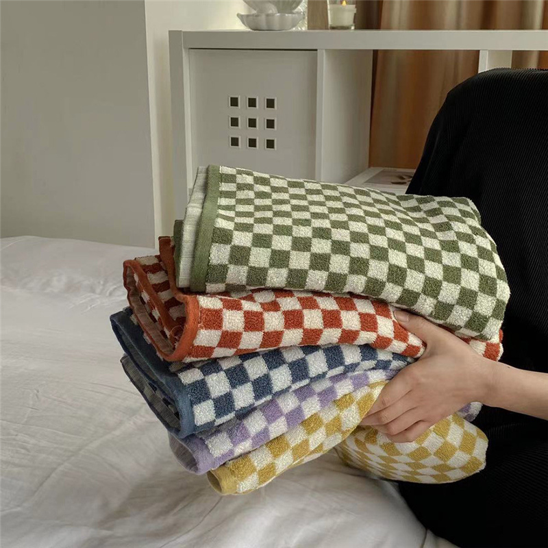 Cloth Face Mask Washable - Retro Dambord Plaid Lange-Nietje Katoen Handdoek