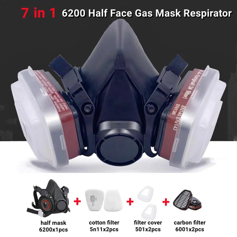 Dust Mask Construction - Stofgasmasker Anticondens veiligheidsbril 6200 Zwart half