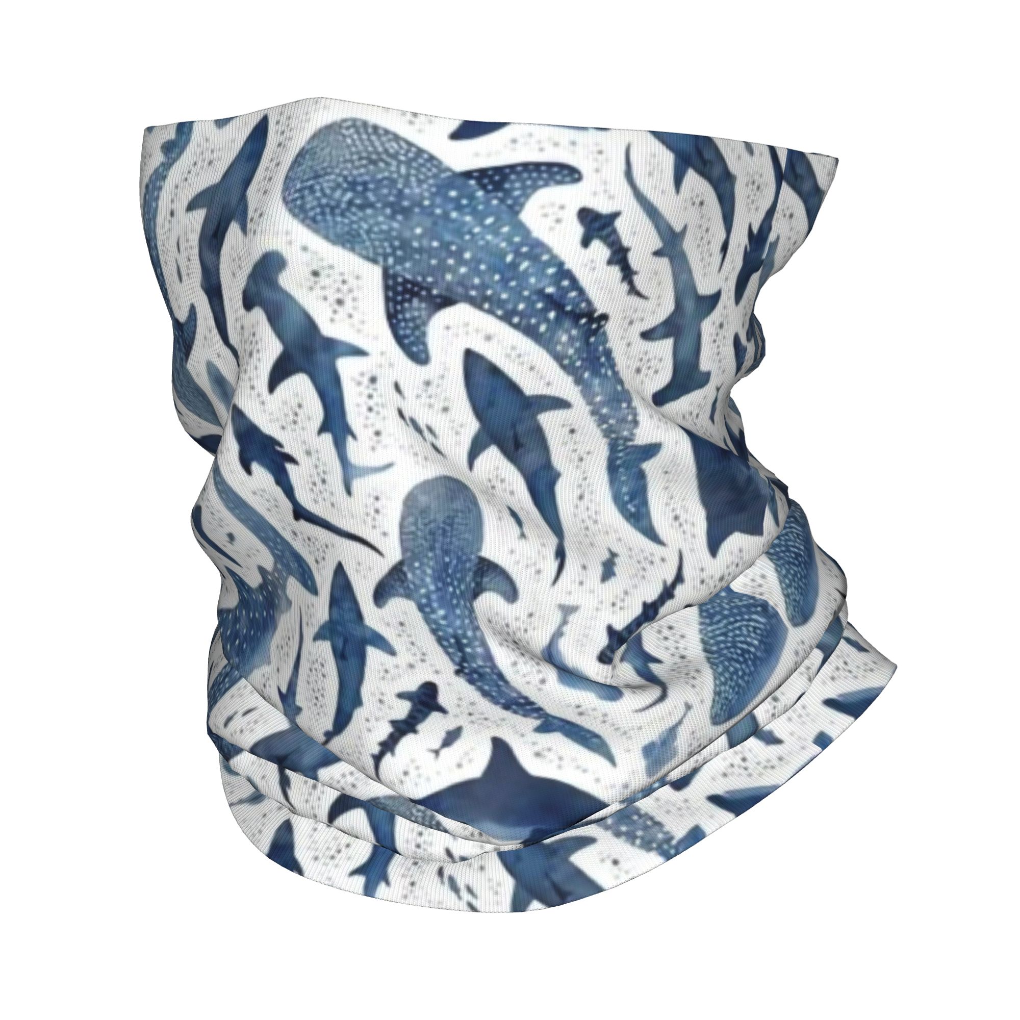 Neck Gaiter Face Cover - Aangepaste blauwe aquarel haai bandana nekbeenkap