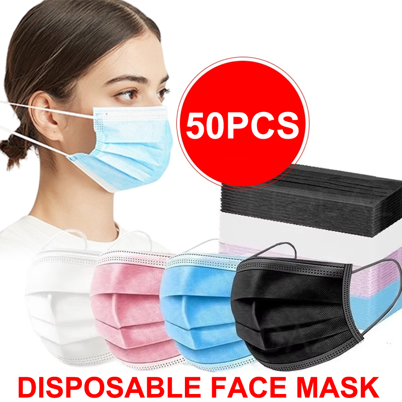 Black Face Mask Pack - 50 stuks 3-laags masker gezichtsmaskers smeltgeblazen